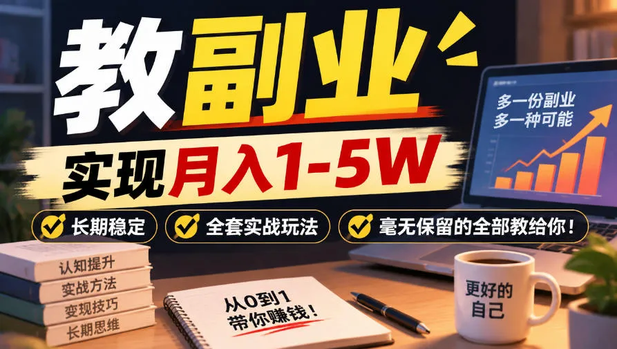 “教副业”实现月入1-5W，长期稳定，全套实战玩法毫无保留的全部教给你！【揭秘】-小优资源网