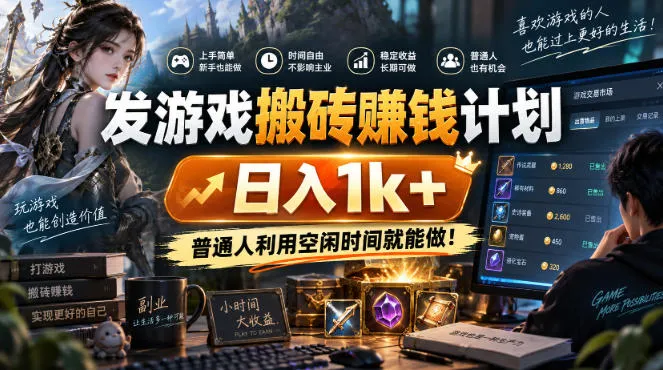 发游戏搬砖賺钱计划,日入1k+,普通人利用空闲时间就能做!【揭秘】-小优资源网