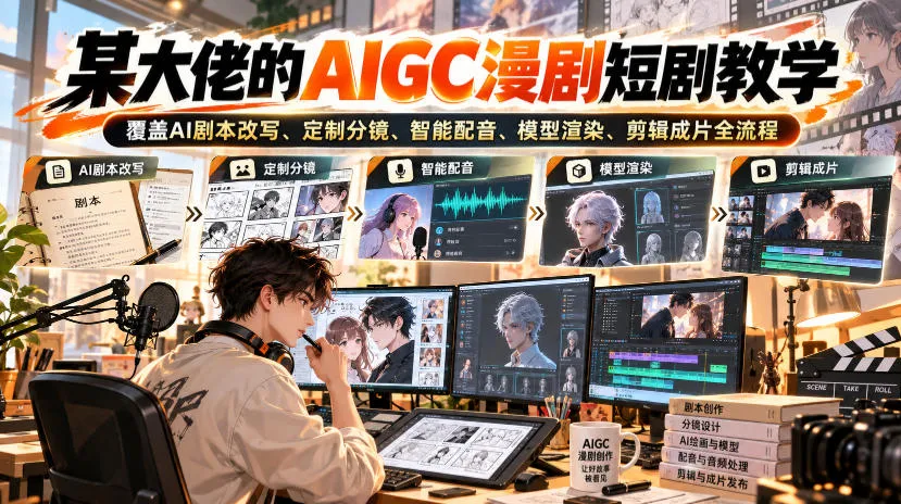 某大佬的AIGC漫剧短剧教学，覆盖AI剧本改写、定制分镜、智能配音、模型渲染、剪辑成片全流程-小优资源网