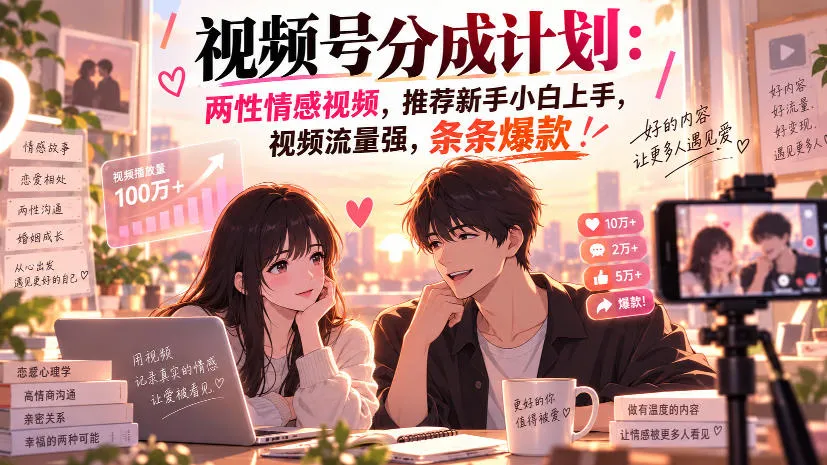 视频号分成计划:两性情感视频,推荐新手小白上手,视频流量强,条条爆款-小优资源网
