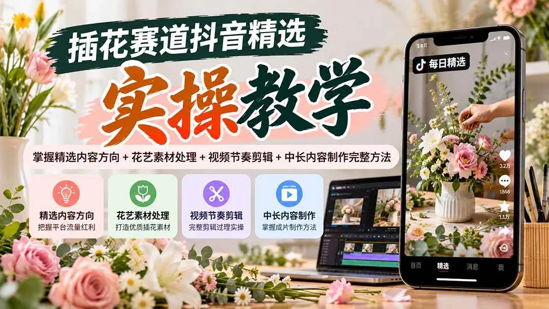 (20775期)插花赛道抖音精选实操教学:掌握精选内容方向+花艺素材处理+视频节奏剪辑+中长内容制作完整方法 (20775期)插花赛道抖音精选实操教学:掌握精选内容方向+花艺素材处理+视频节奏剪辑+中长内容制作完整方法