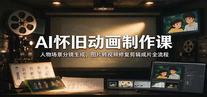 AI怀旧动画制作课：人物场景分镜生成，图片转视频修复剪辑成片全流程-小优资源网