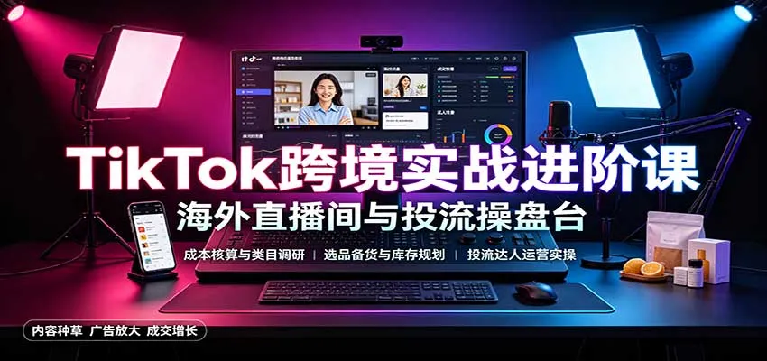 TikTok跨境实战进阶课：成本核算类目调研，选品备货，投流达人运营-小优资源网