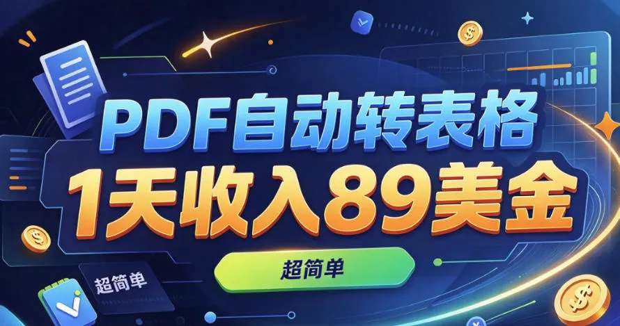 PDF自动转表格,1天收入89美刀,超简单,0门槛-小优资源网