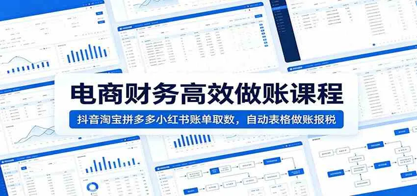 电商财务高效做账课程：抖音淘宝拼多多小红书账单取数，自动表格做账报税-小优资源网