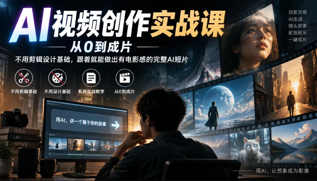 AI视频创作实战课,从0到成片,不用剪辑设计基础,跟着就能做出有电影感的完整AI短片-小优资源网