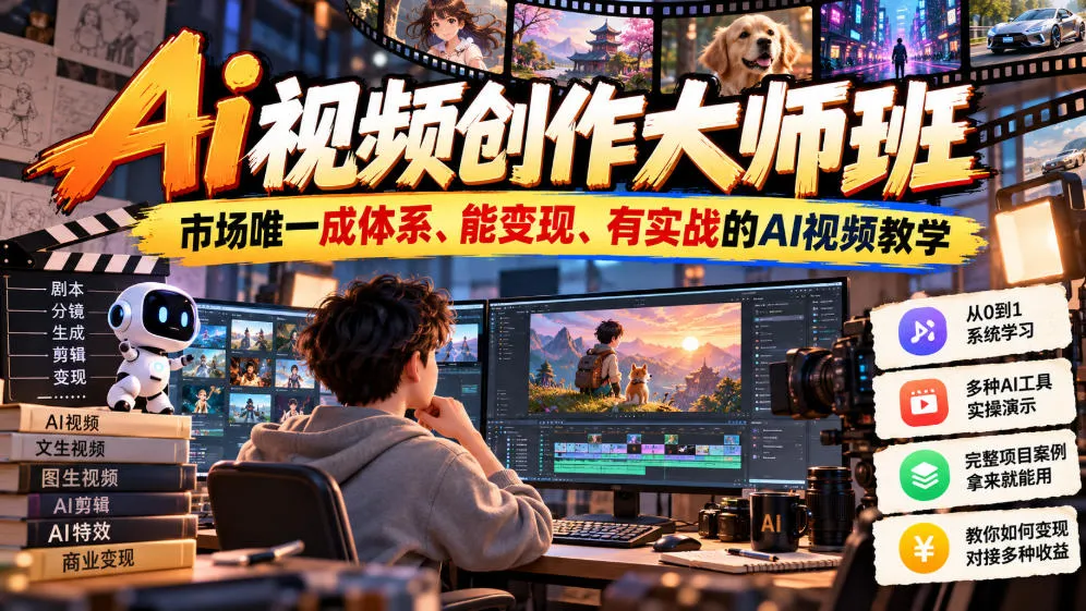 Ai视频创作大师班,市场唯一成体系、能变现、有实战的AI视频教学(更新2026)-小优资源网