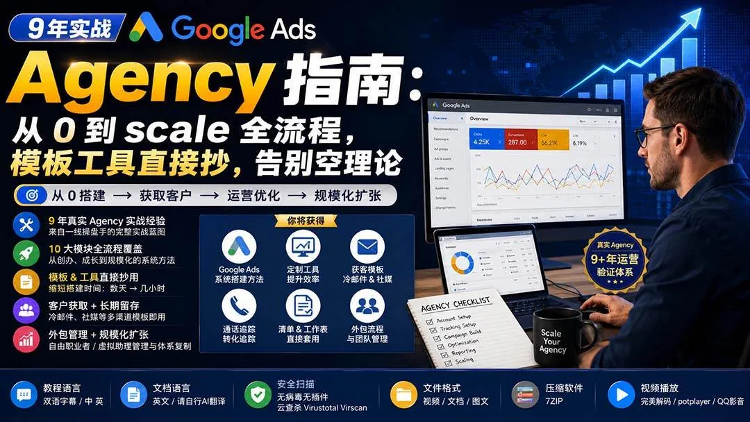 (20139期)9 年实战 Google Ads Agency 指南:从 0 到 scale 全流程,模板工具直接抄,告别空理论【原创双语字幕】-小优资源网