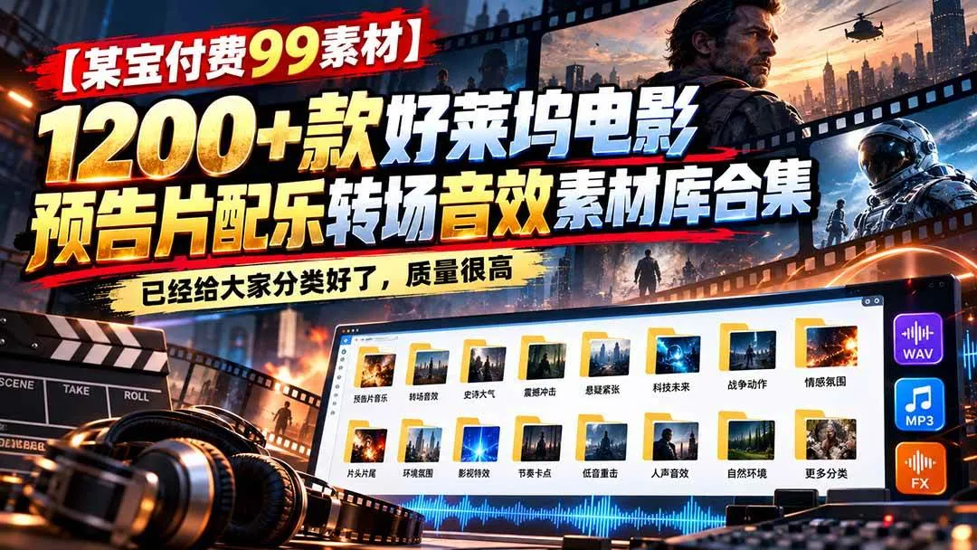 （20797期）【某宝付费99素材】1200+款好莱坞电影预告片配乐转场音效素材库合集-小优资源网