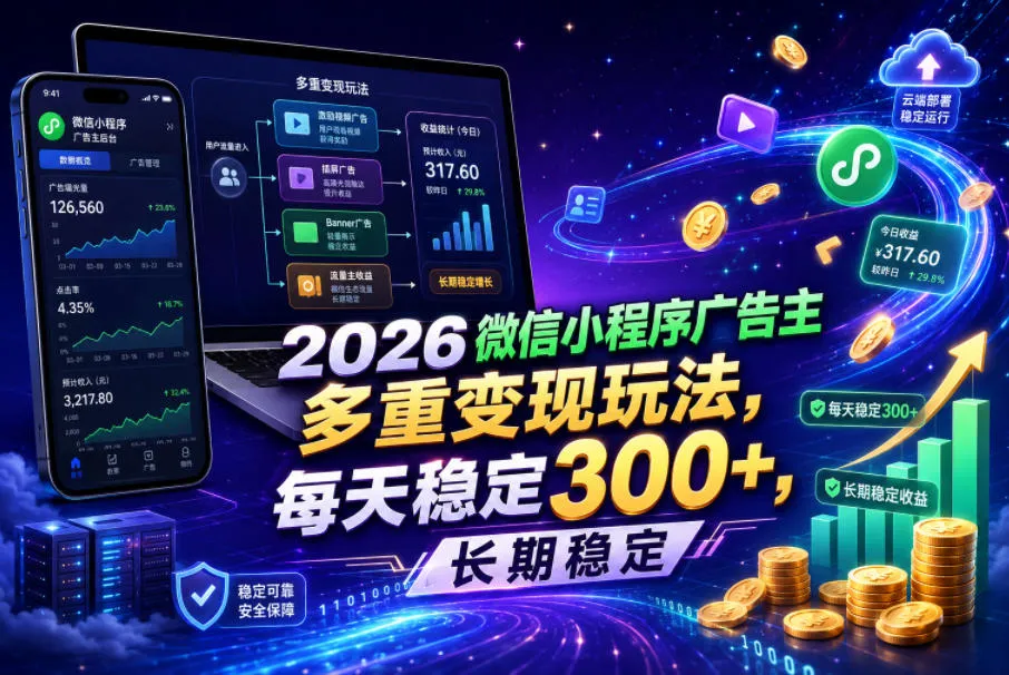 2026微信小程序广告主，多重变现玩法，每天稳定300+，长期稳定【揭秘】-小优资源网