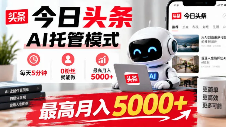 今日头条AI托管模式，每天5分钟，0粉丝就能做，最高月入5000+【揭秘】-小优资源网