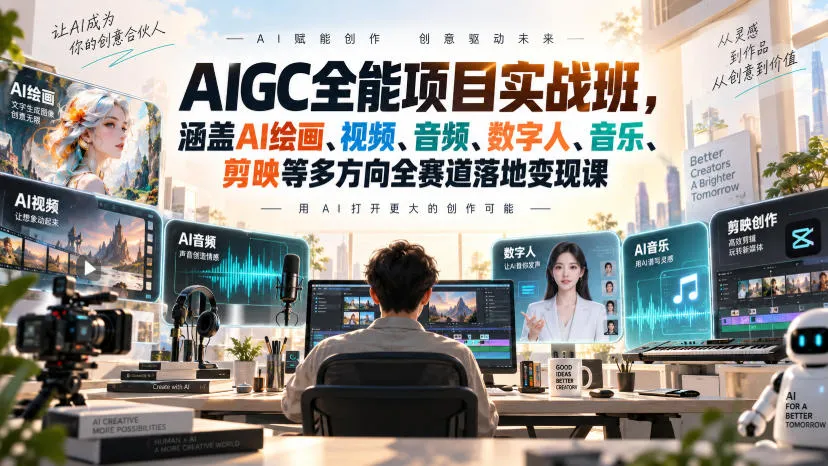 AIGC全能项目实战班,涵盖AI绘画、视频、音频、数字人、音乐、剪映等多方向全赛道落地变现课(更新) AIGC全能项目实战班,涵盖AI绘画、视频、音频、数字人、音乐、剪映等多方向全赛道落地变现课(更新)