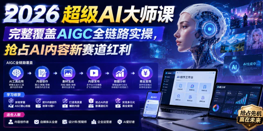 2026超级AI大师课，完整覆盖AIGC全链路实操，抢占AI内容新赛道红利-小优资源网