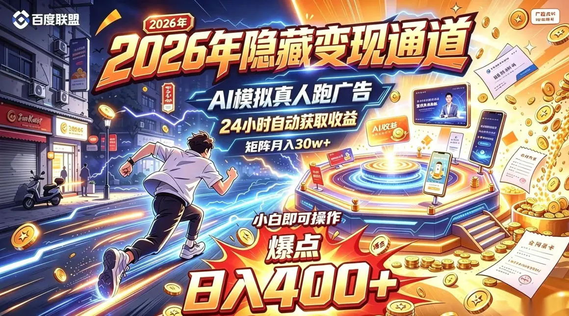 2026年别死磕自媒体，隐藏变现通道，AI模拟真人自动跑广告，小白即可操作，日入400+，矩阵月入可达到30w+【揭秘】-小优资源网