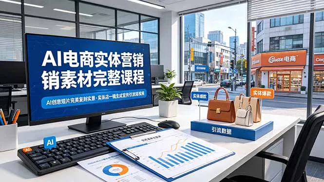 AI电商实体营销素材完整课程，AI创意短片完美复刻实景，实体店一键生成宣传引流短视频-小优资源网
