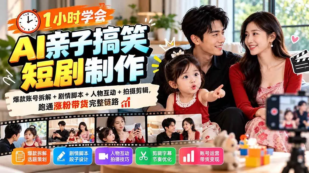 (20807期)1小时学会AI亲子搞笑短剧制作:爆款账号拆解+剧情脚本+人物互动+拍摄剪辑,跑通涨粉带货完整链路 (20807期)1小时学会AI亲子搞笑短剧制作:爆款账号拆解+剧情脚本+人物互动+拍摄剪辑,跑通涨粉带货完整链路