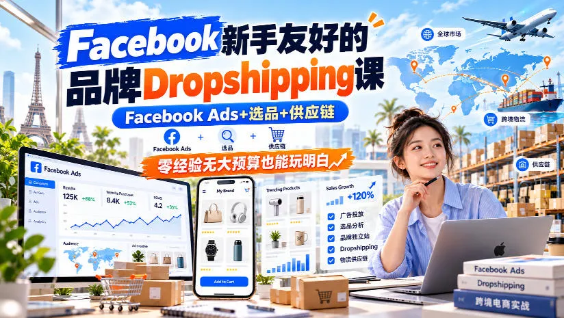 Facebook新手友好的品牌Dropshipping课,Facebook Ads+选品+供应链,零经验无大预算也能玩明白【原创双语字幕】-小优资源网