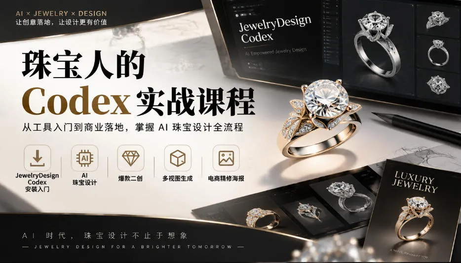 珠宝人的Codex实战课程｜JewelryDesign Codex安装入门、AI珠宝设计、爆款二创、多视图生成、电商精修海报全链路教学-小优资源网