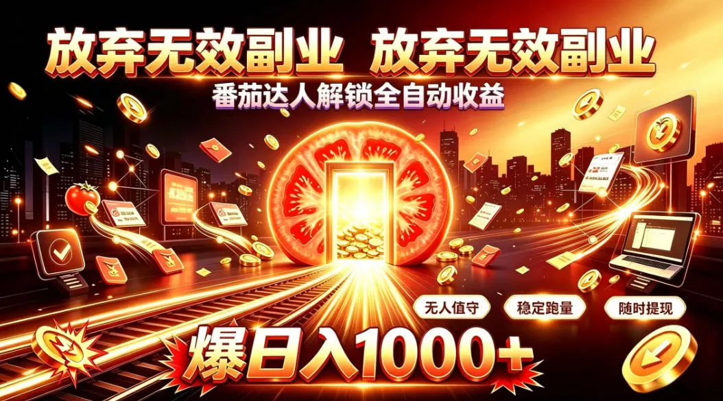 放弃无效副业，番茄达人解锁全自动收益，日入1k+，门槛最低的线上轻资产项目【揭秘】-小优资源网