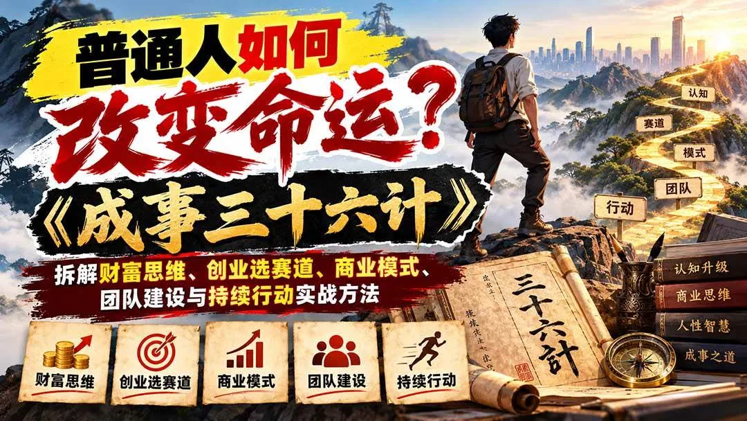 （21130期）普通人如何改变命运？《成事三十六计》拆解财富思维、创业选赛道、商业模式、团队建设与持续行动实战方法-小优资源网