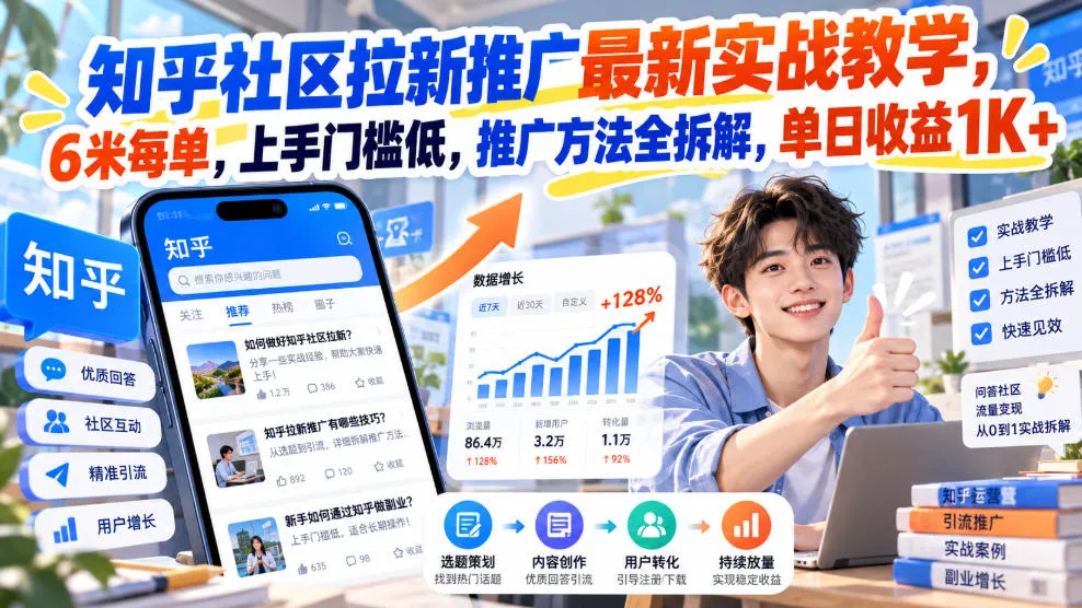 知乎社区拉新推广最新实战教学，6米每单，上手门槛低，推广方法全拆解，单日收益1K+！（更新0930）-小优资源网