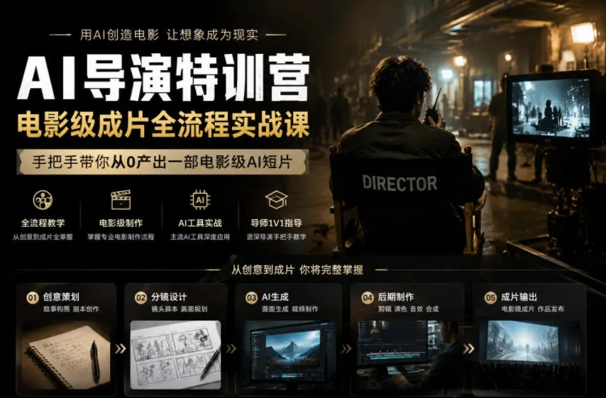 AI导演特训营，电影级成片全流程实战课，手把手带你从0产出一部电影级AI短片-小优资源网