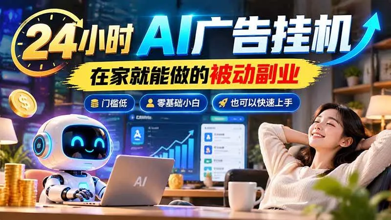 （21118期）24小时AI广告挂机｜在家就能做的被动副业，门槛低，零基础小白也可以快速上手-小优资源网