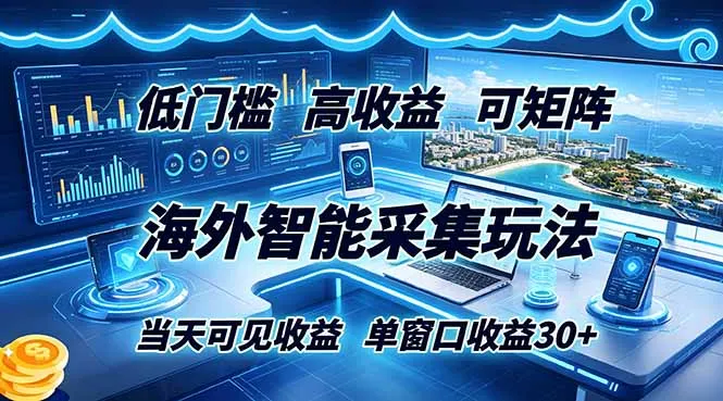 海外智能采集玩法,低门槛高单价可矩阵,当天可见收益,单窗口30+-小优资源网