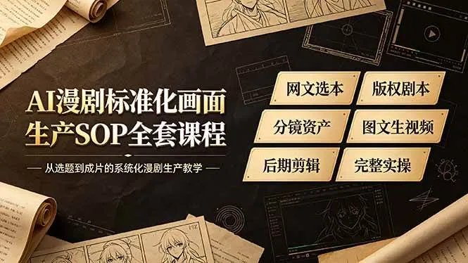 (19199期)AI漫剧标准化画面生产SOP全套课程,网文选本版权剧本分镜资产全覆盖,图文生视频后期剪辑完整实操教学-小优资源网