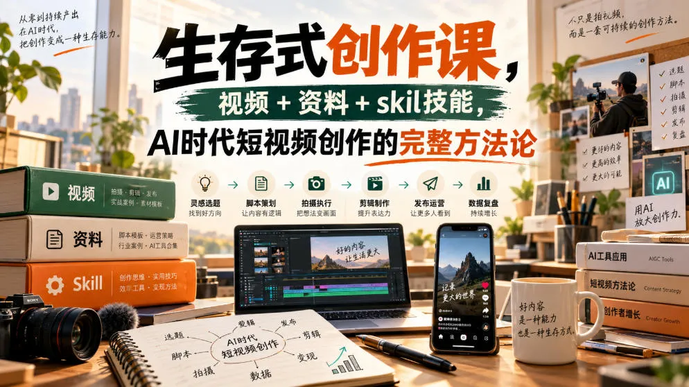 生存式创作课,视频+资料+skil技能,ai时代短视频创作的完整方法论-小优资源网