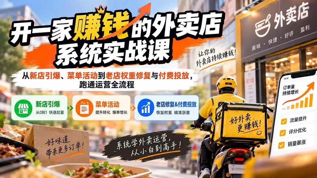 (20258期)开一家赚钱的外卖店系统实战课:从新店引爆、菜单活动到老店权重修复与付费投放,跑通运营全流程 (20258期)开一家赚钱的外卖店系统实战课:从新店引爆、菜单活动到老店权重修复与付费投放,跑通运营全流程