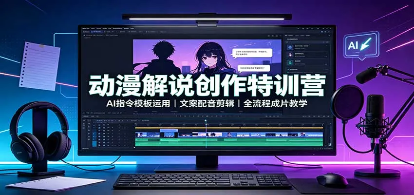动漫解说创作特训营：AI指令模板运用，文案配音剪辑，全流程成片教学-小优资源网