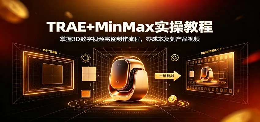 TRAE+MinMax实操教程:3D数字视频完整制作流程,零成本复刻产品视频-小优资源网