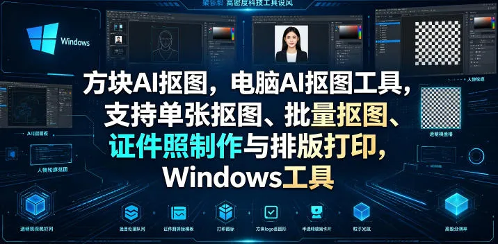 方块AI抠图,电脑AI抠图工具,支持单张抠图、批量抠图、证件照制作与排版打印,Windows工具-小优资源网