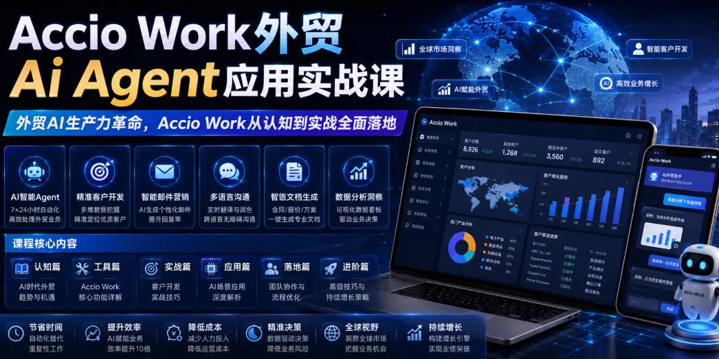 Accio Work外贸Ai Agent应用实战课，外贸AI生产力革命，Accio Work从认知到实战全面落地-小优资源网