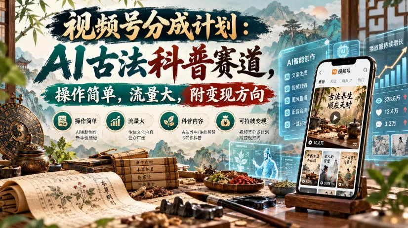 视频号分成计划:AI古法科普赛道,操作简单,流量大,附变现方向-小优资源网