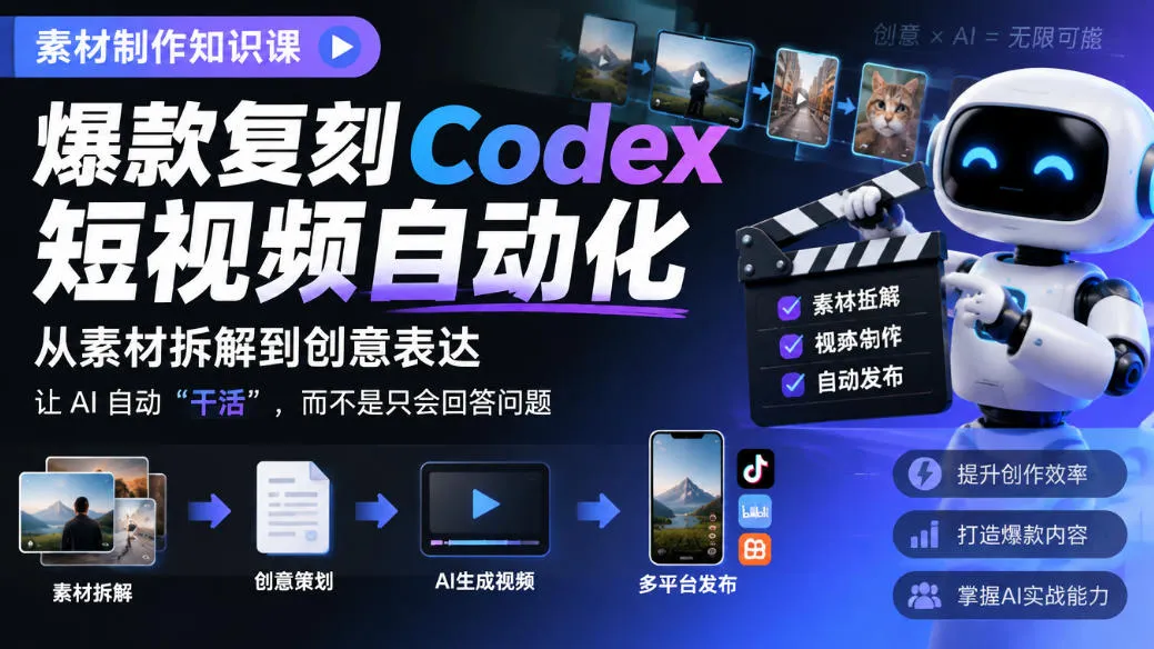 素材制作知识课,爆款复刻Codex短视频自动化,从素材拆解到创意表达,让AI自动“干活”,而不是只会回答问题-小优资源网