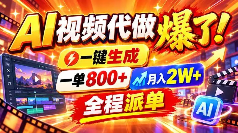 (21114期)2026年底新赛道,AI视频代做一单800+,小白可做,告别打工 (21114期)2026年底新赛道,AI视频代做一单800+,小白可做,告别打工