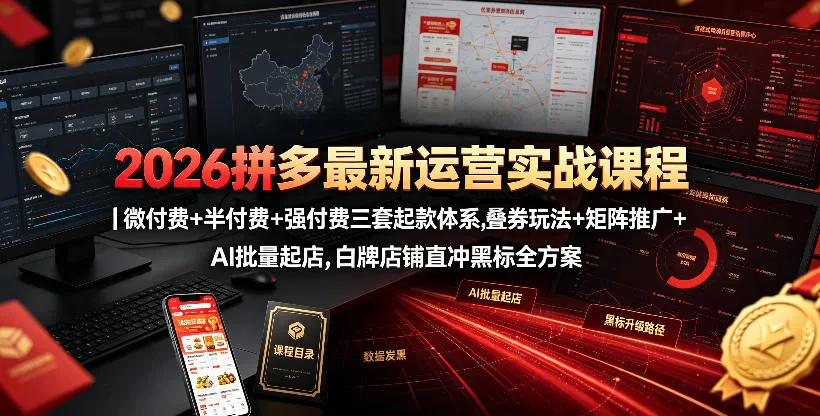 2026拼多多最新运营实战课程｜微付费+半付费+强付费三套起款体系，叠券玩法+矩阵推广+AI批量起店，白牌店铺直冲黑标全方案-小优资源网