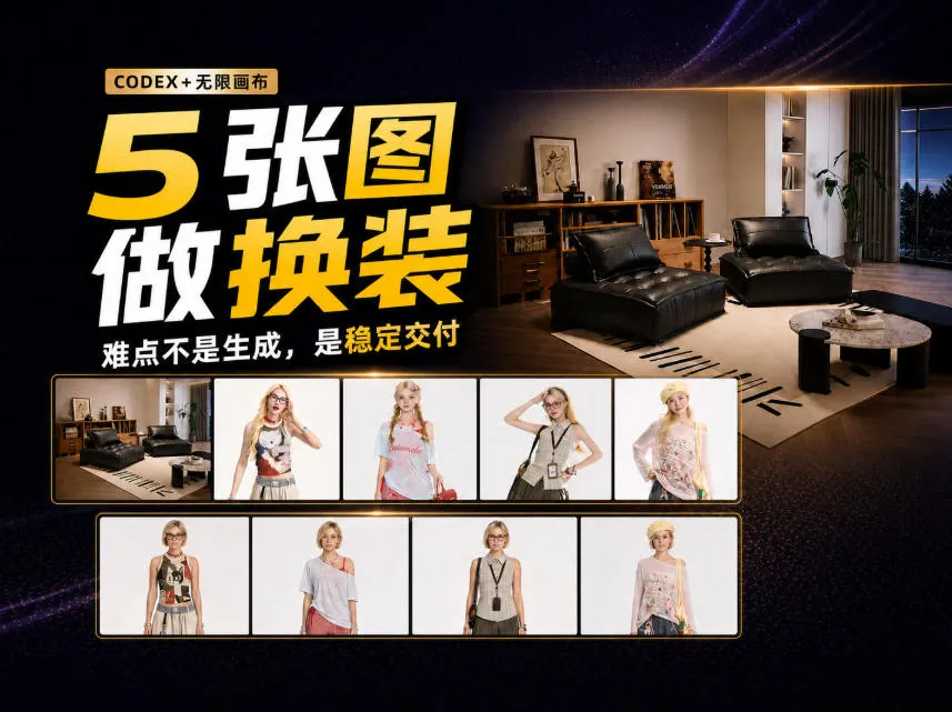 codex+无限画布,5张商品图做沙发换装视频,关键不是提示词!