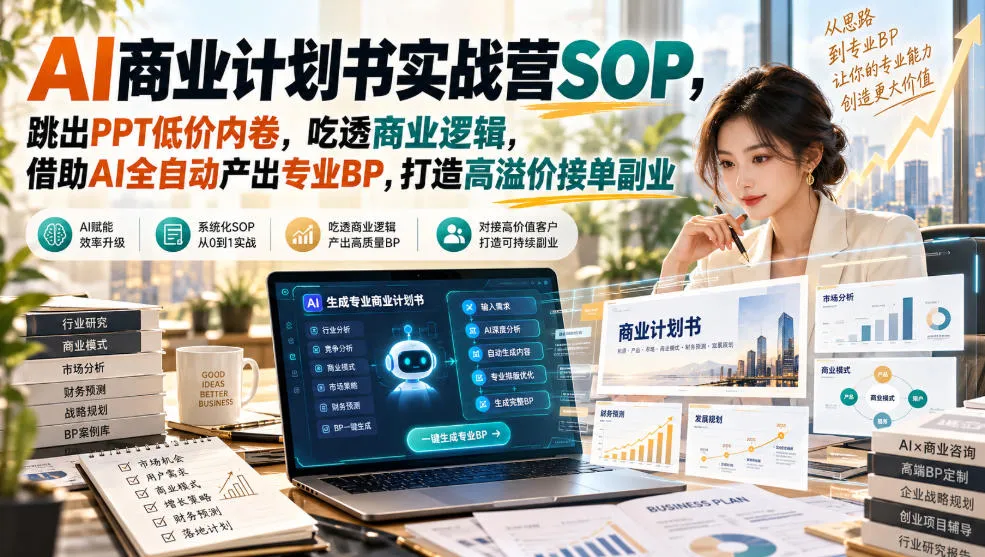【无水印】AI商业计划书实战营SOP,跳出PPT低价内卷,吃透商业逻辑,借助AI全自动产出专业BP,打造高溢价接单副业-小优资源网