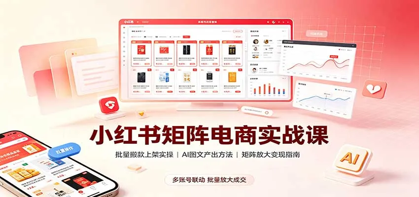 小红书矩阵电商实战课:批量搬款上架实操,AI图文产出,矩阵放大变现指南-小优资源网