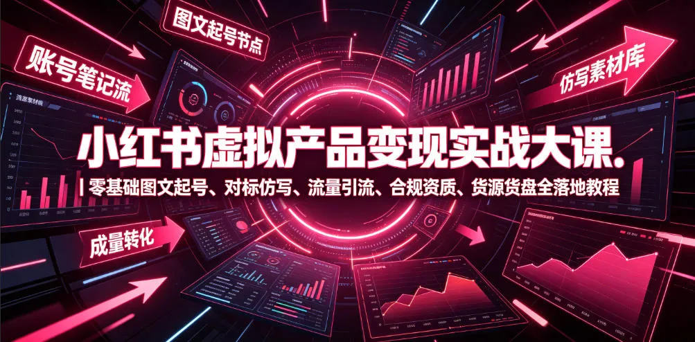 小红书虚拟产品变现实战大课｜零基础图文起号、对标仿写、流量引流、合规资质、货源货盘全落地教程-小优资源网