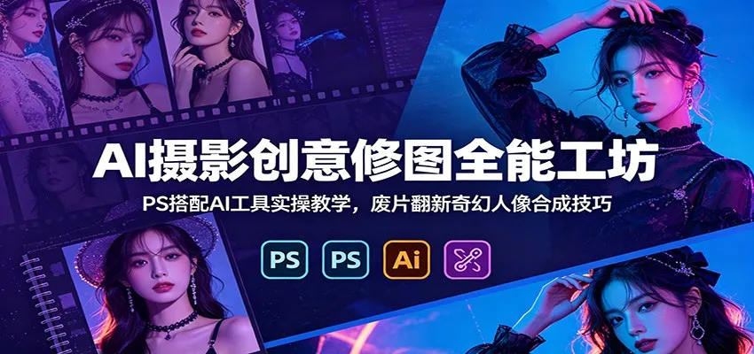 AI摄影创意修图全能工坊：PS搭配AI工具实操教学，废片翻新奇幻人像合成技巧-小优资源网