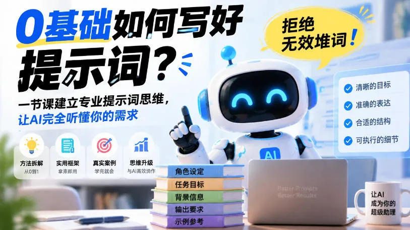 0基础如何写好提示词，拒绝无效堆词！一节课建立专业提示词思维，让AI完全听懂你的需求-小优资源网