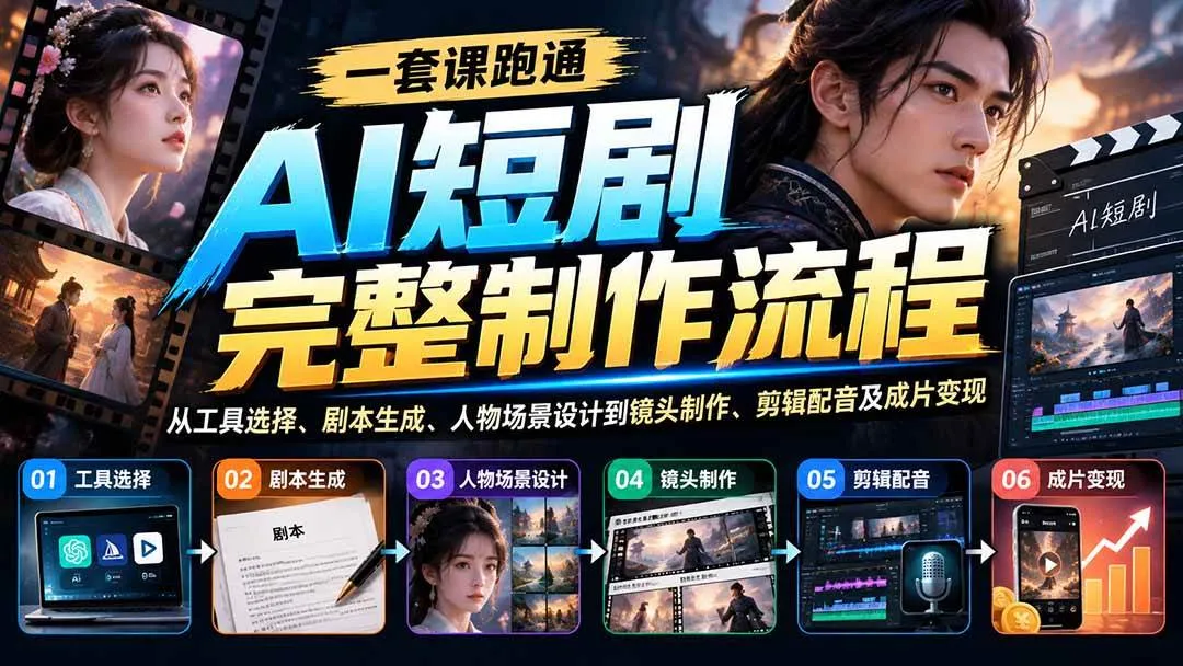 （20742期）一套课跑通AI短剧完整制作流程：从工具选择、剧本生成、人物场景设计到镜头制作、剪辑配音及成片变现-小优资源网