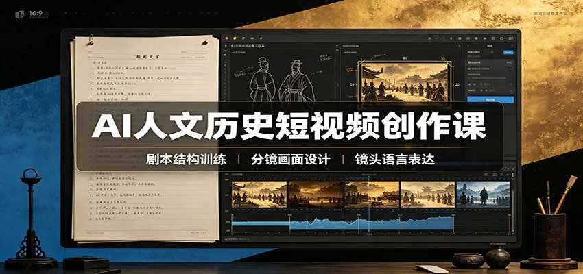 AI人文历史短视频创作课：赛道对标、剧本分镜制图，掌握视频完整产出流程-小优资源网