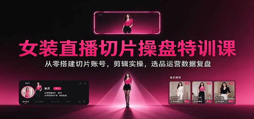 女装直播切片操盘特训课：从零搭建切片账号，剪辑实操，选品运营数据复盘-小优资源网