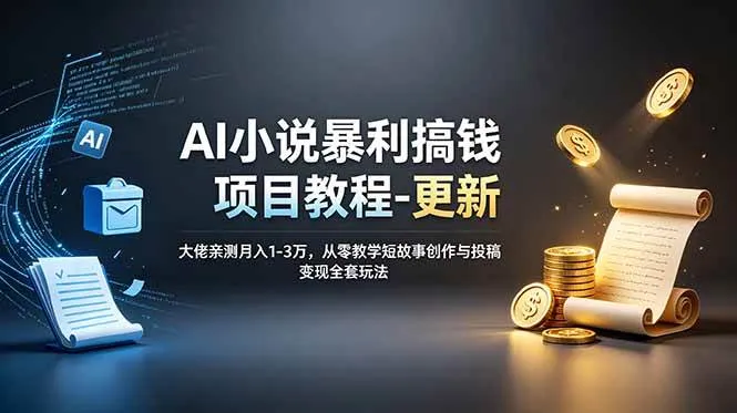 (19030期)AI小说暴利搞钱项目教程-更新,大佬亲测月入1-3万,从零教学短故事创作与投稿变现全套玩法 (19030期)AI小说暴利搞钱项目教程-更新,大佬亲测月入1-3万,从零教学短故事创作与投稿变现全套玩法