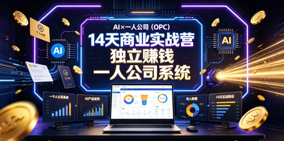 AI×一人公司(OPC)14天商业实战营，用AI帮你搭建一个属于你自己的、能独立賺钱的一人公司系统-小优资源网